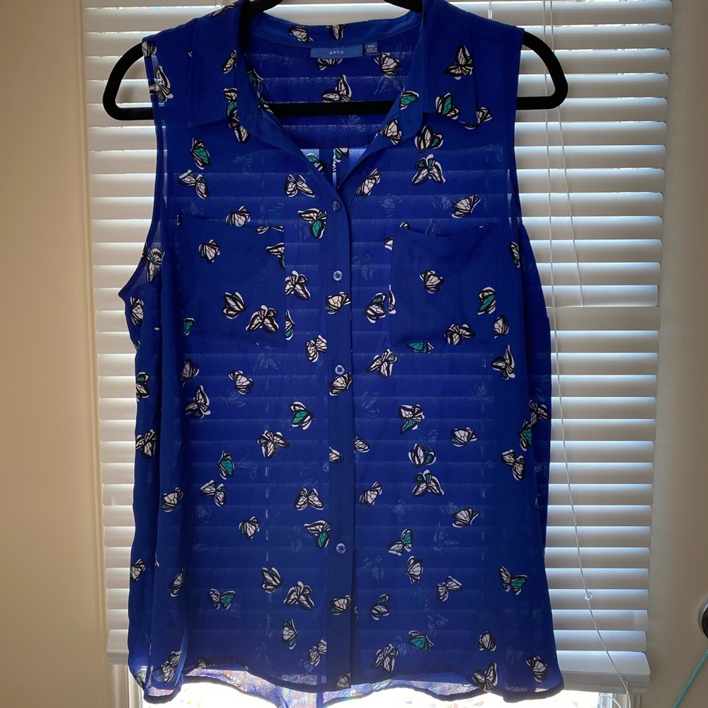 Blue butterfly sleeveless blouse